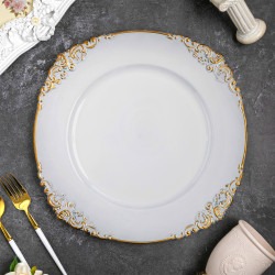 Vintage Round Charger Plate White Gold Trimmed 220Rental 17694775 1 Gold Trim Vintage Round Charger Plate