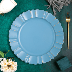 Waved Scalloped Acrylic 13 Charger Plate Dusty Blue Gold 220Renta 1 Dust Blue & Gold Waved Scalloped Charger Plate